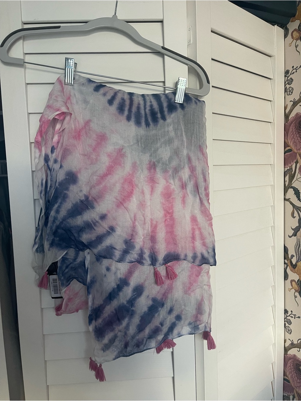 Lush Pink, Navy & White Tie-Dye Tassel Scarf
